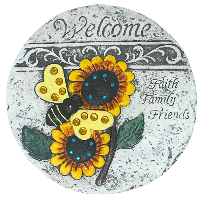 10" Cement Sunflower Welcome Stepping Stone
