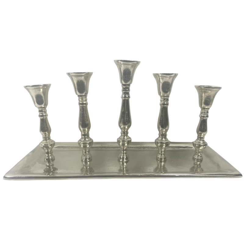Aluminum Metal 5 Candle Candelabra w/ Plate