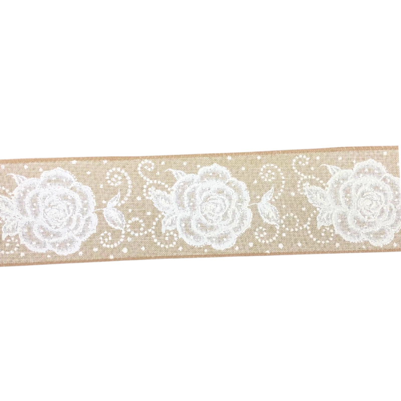 2.5" x 10yd Beaded Glitter Rose Wired Ribbon - Natural