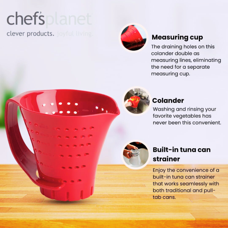 Chef's Planet 3 Cup Measuring Colander - Red