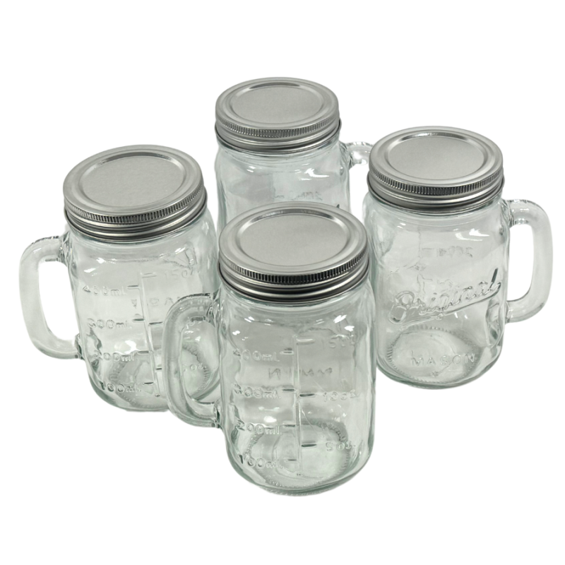 16oz Embossed Glass Mug- Set of 4