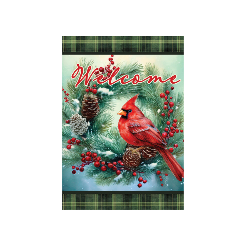 Cardinal Wreath Garden Flag