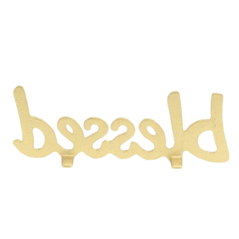 7.5" Gold Cast Iron Calligraphic Blessed Table Decor