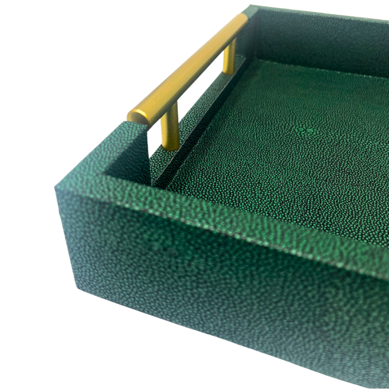 16" Forest Green Snakeskin Serving Tray w/ Handles