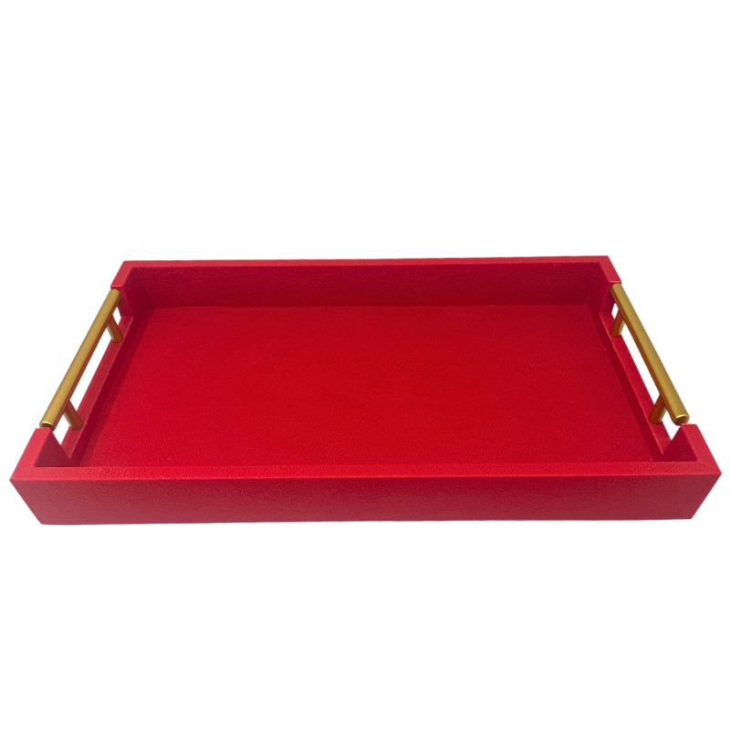 16" Red Snakeskin Serving Tray with Handles