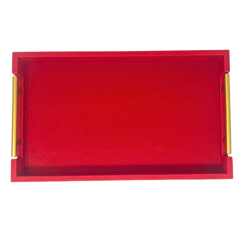 16" Red Snakeskin Serving Tray with Handles