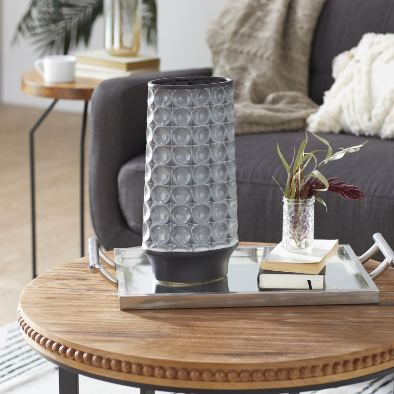 14" Silver Ceramic Vase