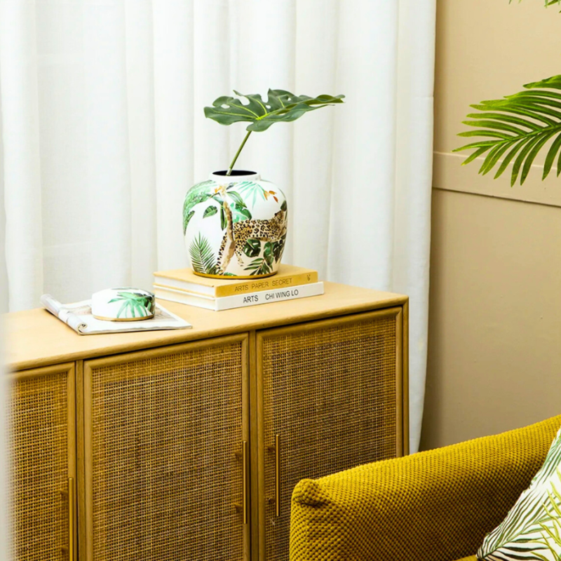 9.5" Porcelain Leopard Ginger Jar w/ Lid