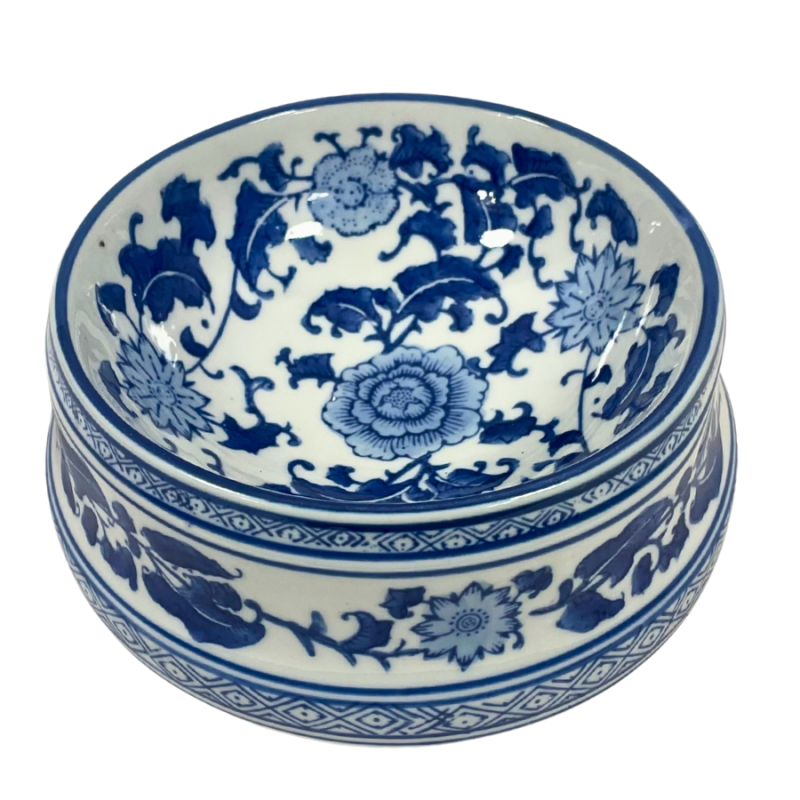 2.5" Blue & White Chinoiserie Porcelain Animal Food/ Water Bowl
