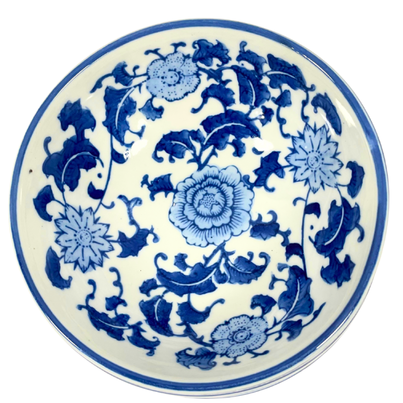 2.5" Blue & White Chinoiserie Porcelain Animal Food/ Water Bowl