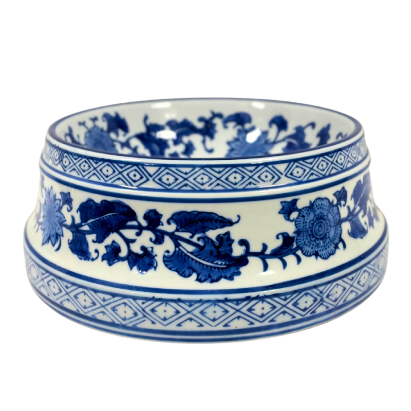 3.5" Blue & White Chinoiserie Porcelain Animal Food/ Water Bowl