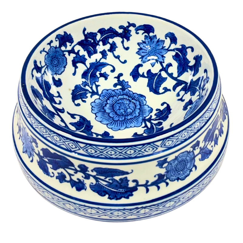 3.5" Blue & White Chinoiserie Porcelain Animal Food/ Water Bowl