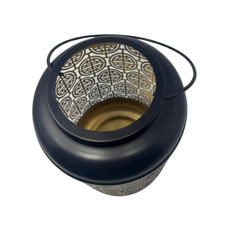 12" Black and Gold Designed Lantern