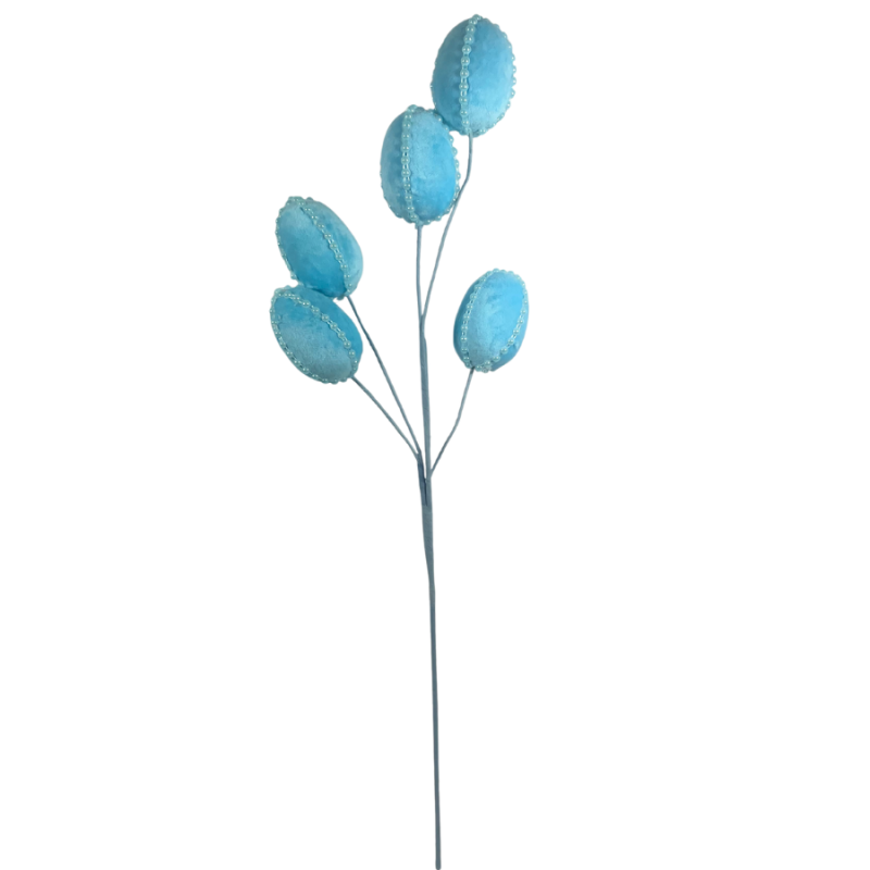 24" Pearl Velvet Egg Spray - Blue