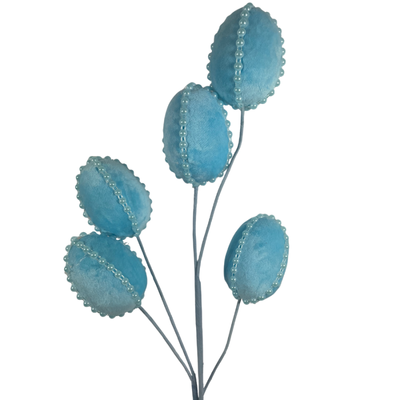 24" Pearl Velvet Egg Spray - Blue
