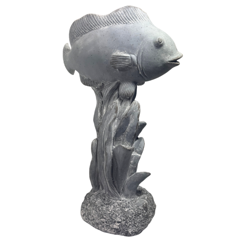 14" Stone-washed Fish on Aquatic Plants Sculpture