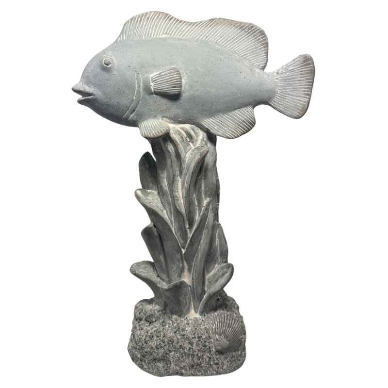 14" Stone-washed Fish on Aquatic Plants Sculpture
