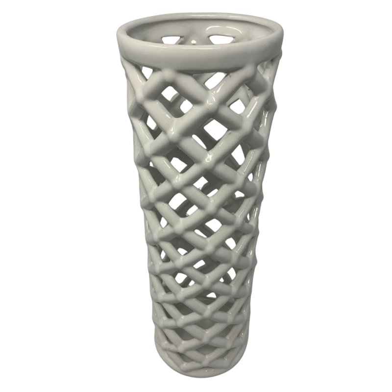 12" x 4" White Cut Out Vase