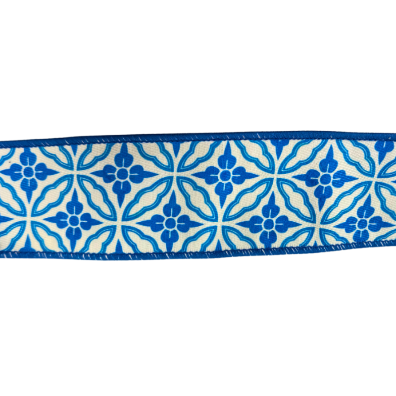 4" x 10yd Amalfi Designer Blues Chinoiserie Twill Deluxe Ribbon