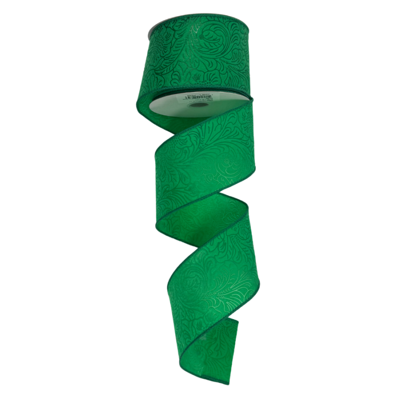 2.5" x 10yd Emerald Green Embossed Ribbon
