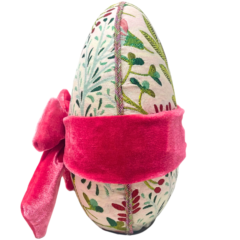 7.5" Pink & Green Fabric Easter Egg - Floral Bud