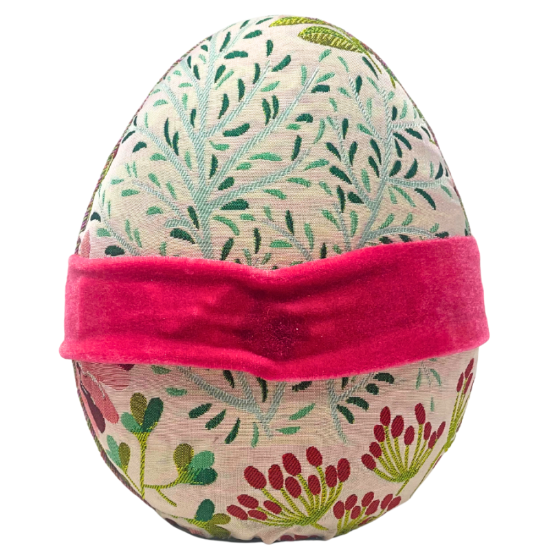 7.5" Pink & Green Fabric Easter Egg - Greenery