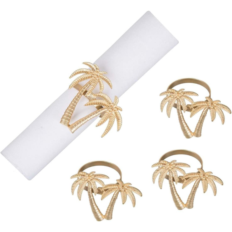 Golden Twin Palm Trees Napkin Rings - Set of 4