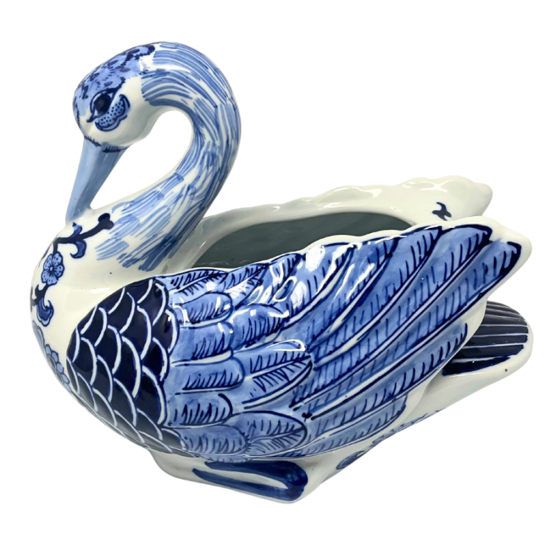 10" Blue & White Chinoiserie Porcelain Swan