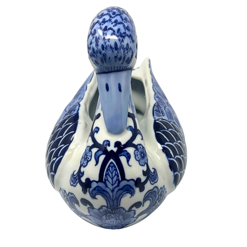 10" Blue & White Chinoiserie Porcelain Swan