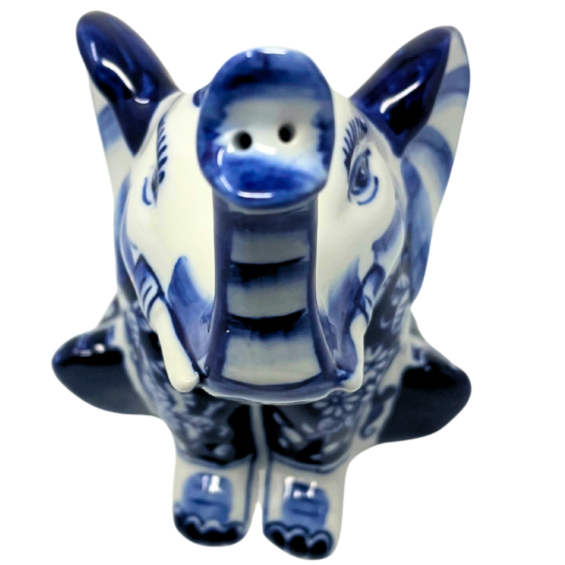 8.5" Blue & White Chinoiserie Porcelain Elephant