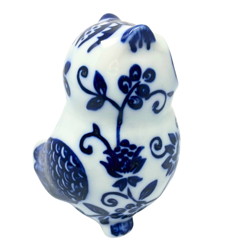 4.5" Blue & White Chinoiserie Porcelain Owl
