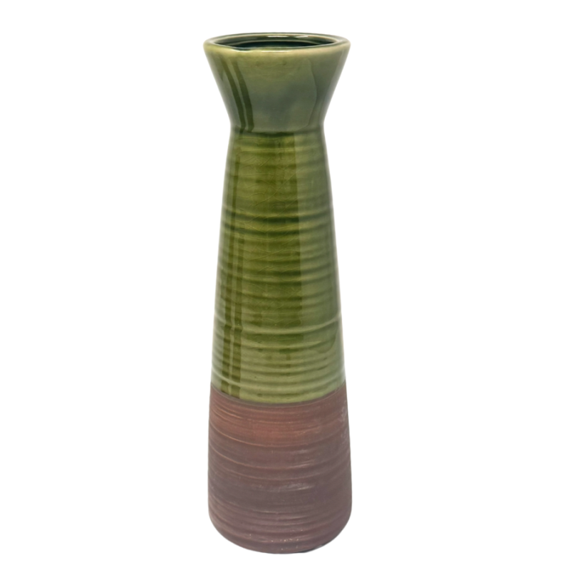 10" Two-toned Green & Brown Ceramic Vase
