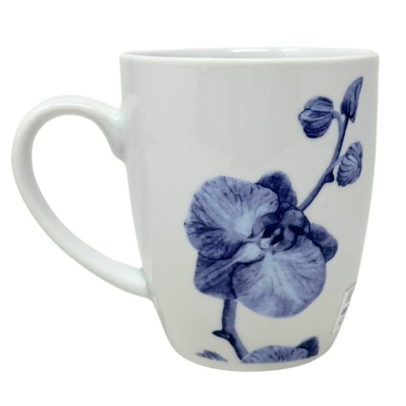 10oz Floral White & Blue Mug