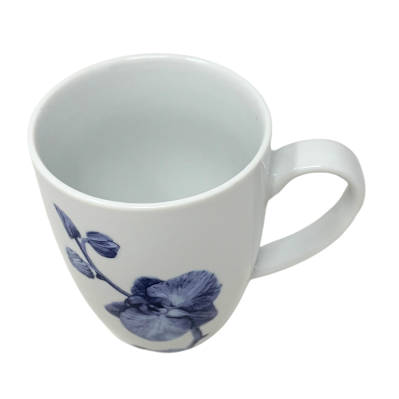 10oz Floral White & Blue Mug