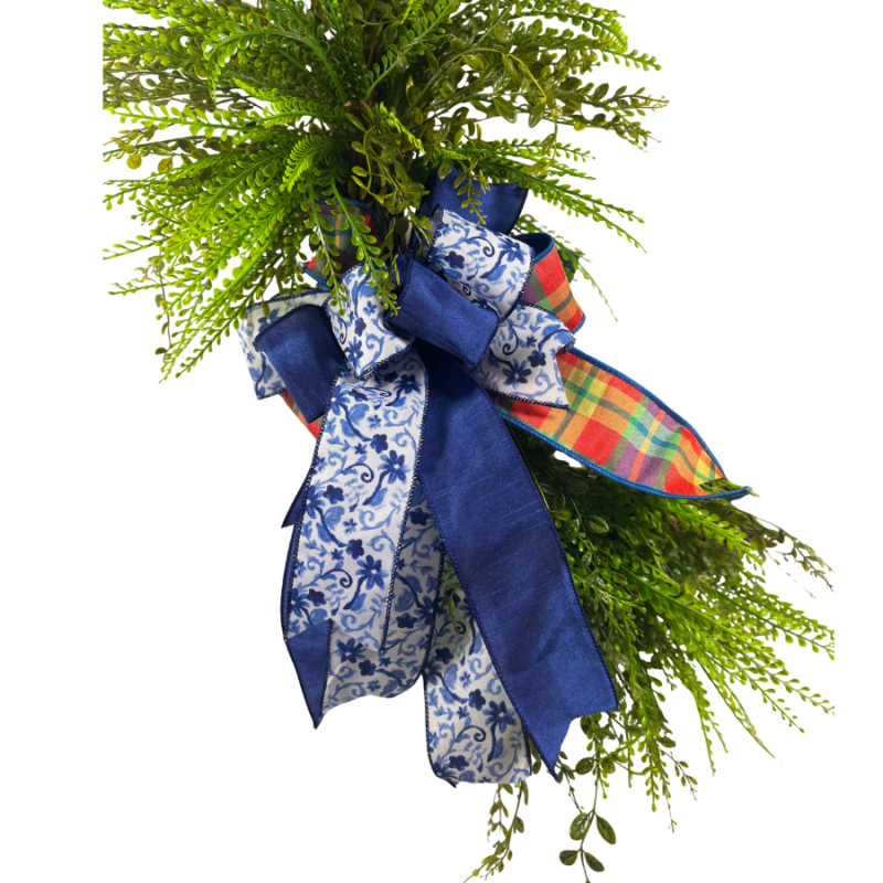 30" Blue Willow Bead Grass Wreath