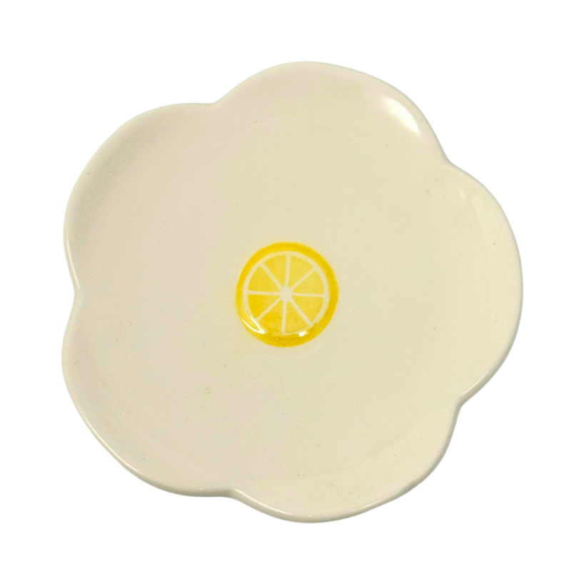 4" Ceramic Lemon Daisy Spoon Rest-White