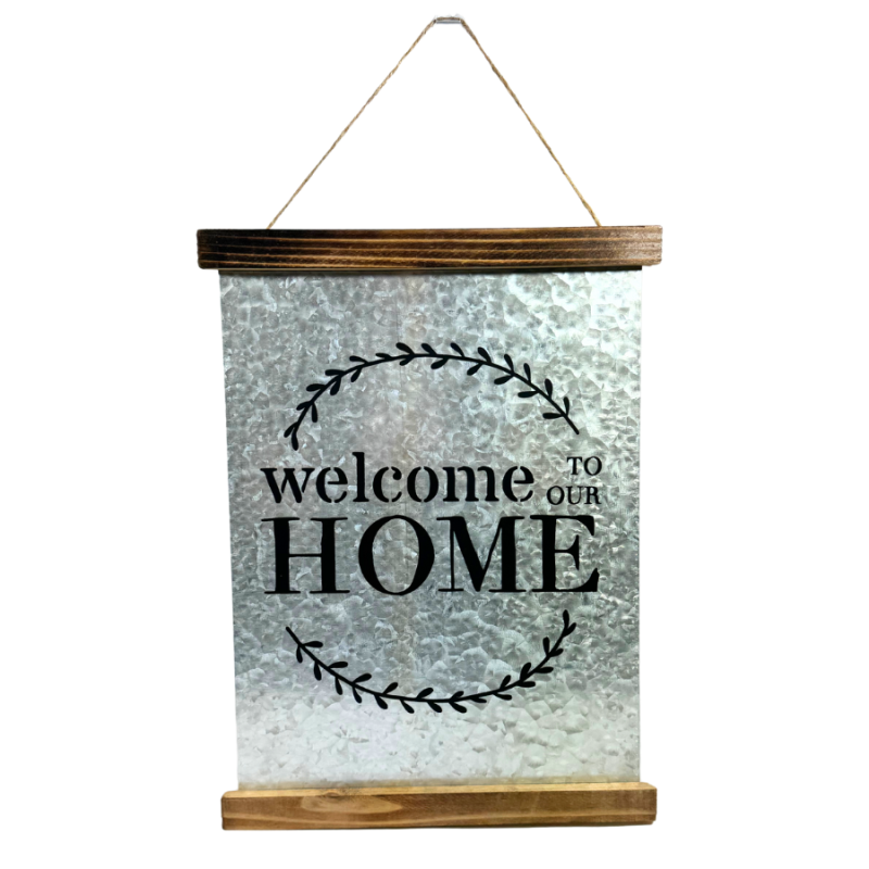 16" Galvanized Tin Home Sign- Welcome Home
