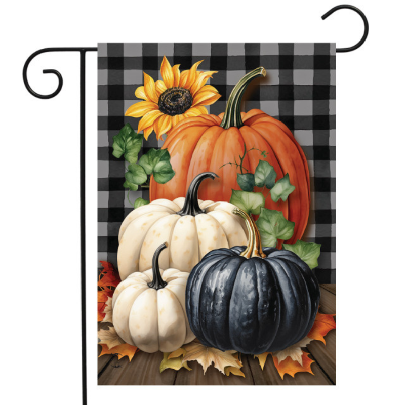 Fall Checkered Pumpkins Garden Flag