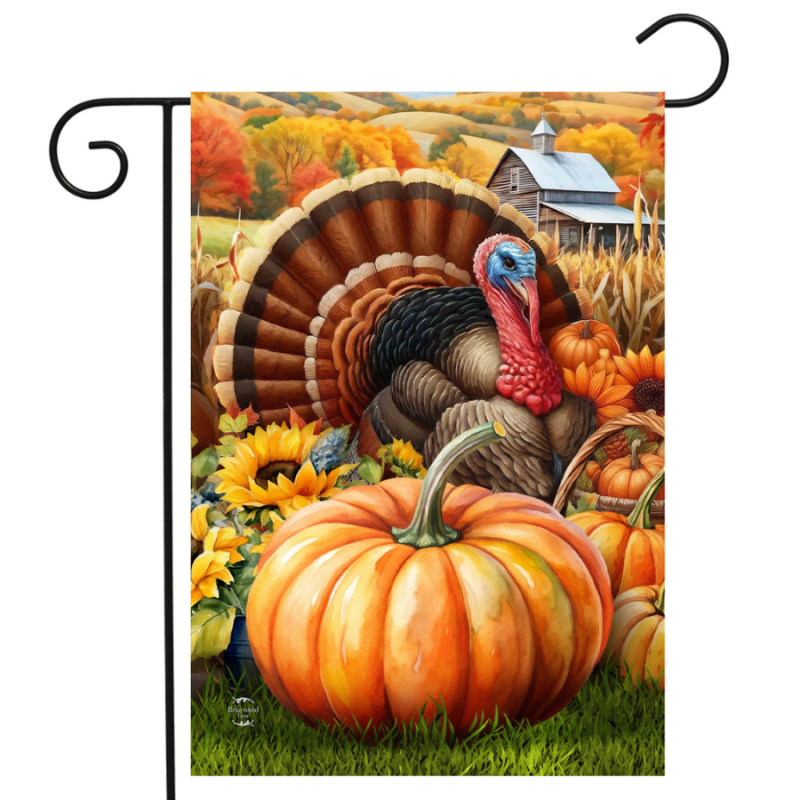 Wild Turkey and Pumpkins Garden Flag