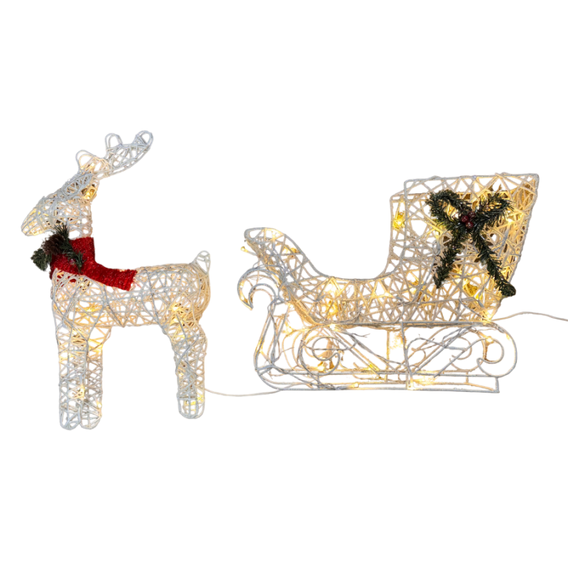 Pre-lit Reindeer & Sleigh - White