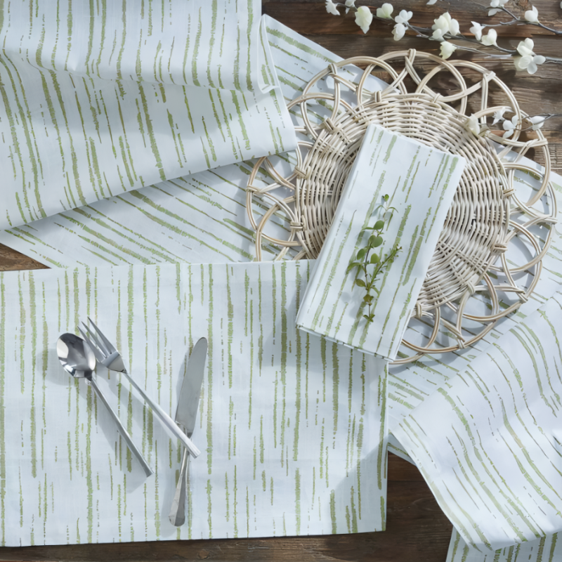 Green & White Table Runner- Cara Stripe