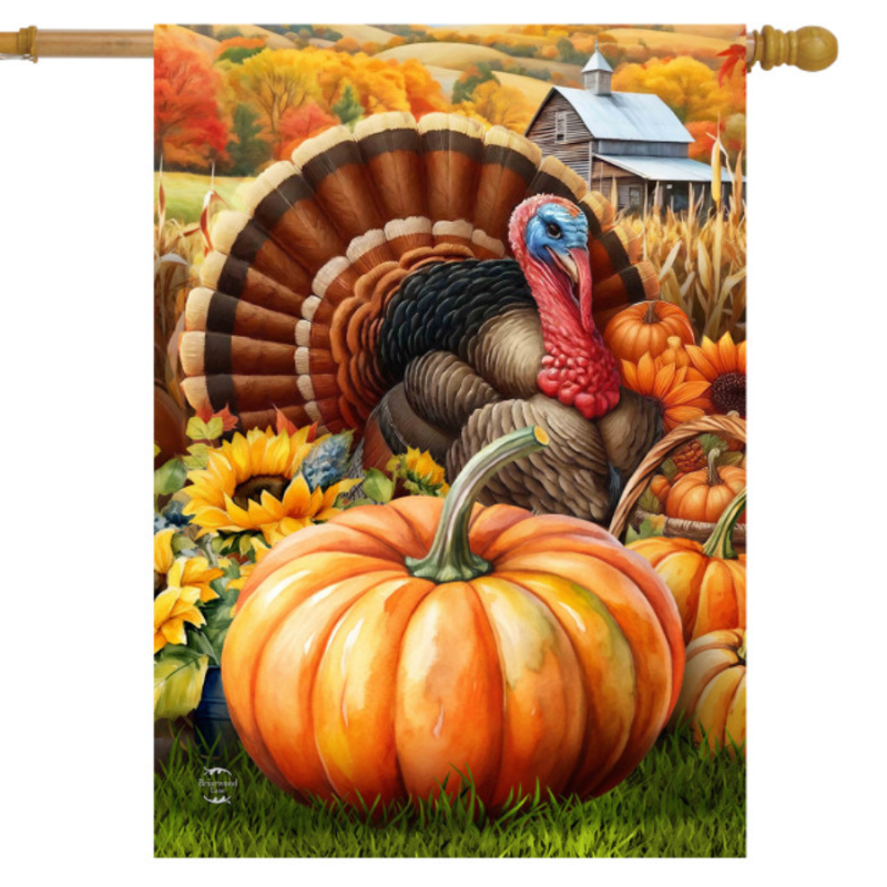 Wild Turkey and Pumpkins House Flag
