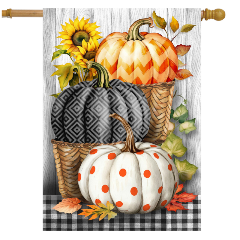 Pumpkin Basket Stack House Flag