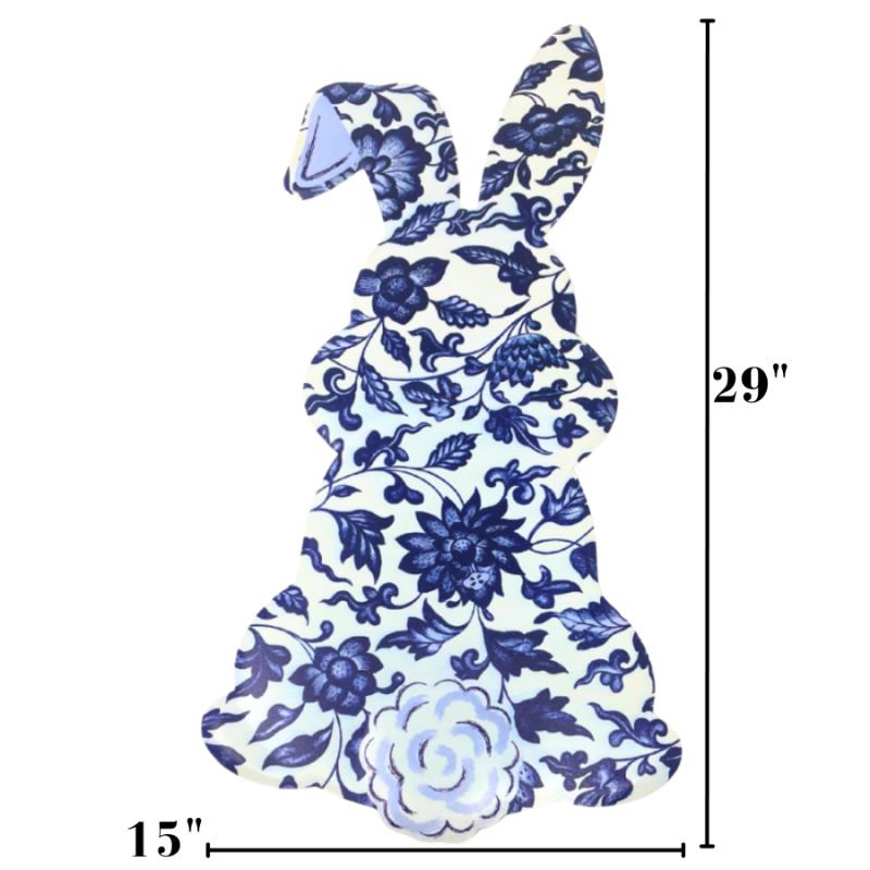 29" Blue Floral Rabbit Hanging Sign