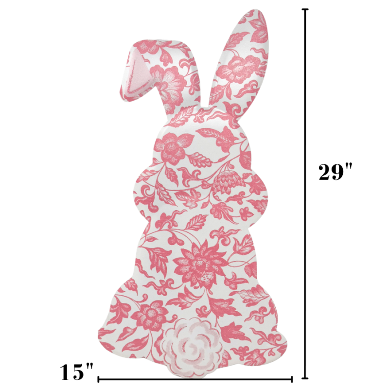 29" Pink Floral Rabbit Hanging Sign