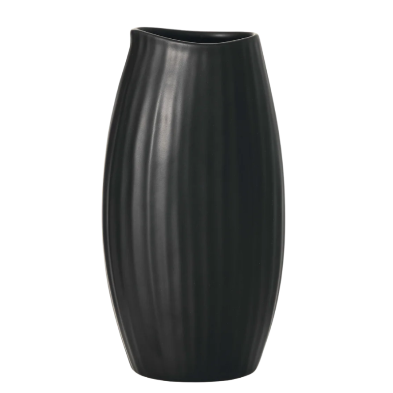 9" Modern Black Ribbed Vase