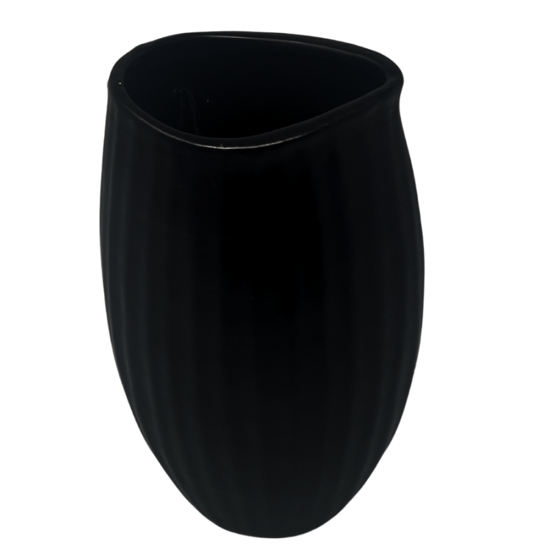 9" Modern Black Ribbed Vase