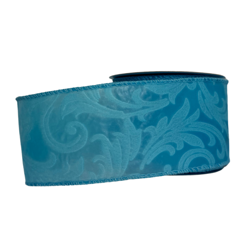 2.5" x 10yd Leaf Filagree Ribbon-Light Blue