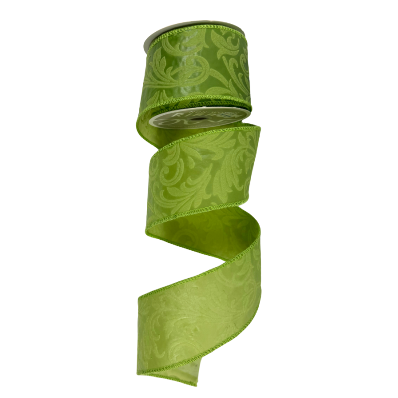 2.5" x 10yd Leaf Filagree Ribbon-Green