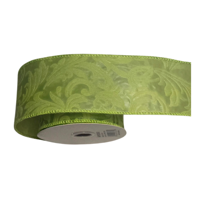 2.5" x 10yd Leaf Filagree Ribbon-Green